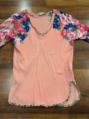 Blumarine Women's Pink Long Sleeve Top Y2K Italian Made Floral Leopard Print S